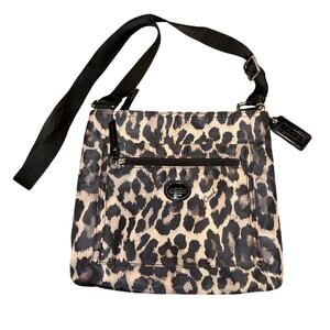 COACH Nylon File bag Crossbody North South Purse Brown Leopard print handbag EUC